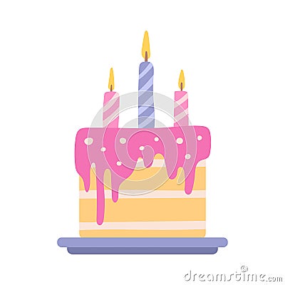 decorating birthday cake with lighting candle Vector Illustration