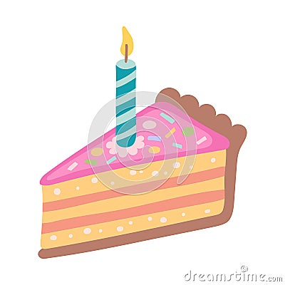 decorating birthday cake with lighting candle Vector Illustration