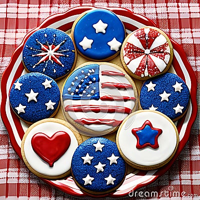 Decorating cookies in red, white, and blue is a fantastic way to celebrate Stock Photo