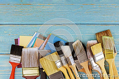 Decorating painting brush tools and color palette choice with copy space view Stock Photo