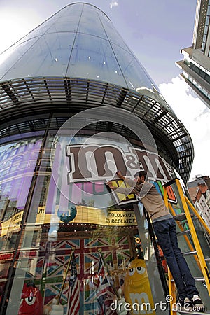 Decorating shop window display Editorial Stock Photo