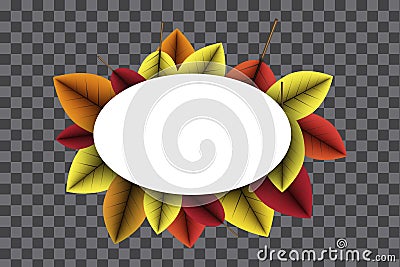 Decoration in the autumn season. Oval card with leaf frame. Thanksgiving decor. Foliage border. Vector illustration Vector Illustration