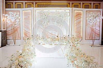 Decoration of the banquet hall on the wedding day Stock Photo