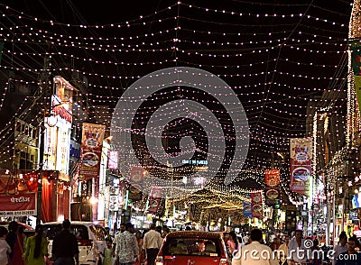 Decoration done at local sarafa market on the festive season Editorial Stock Photo