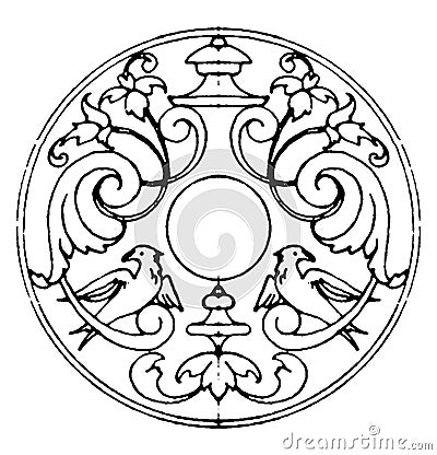 Decoration of Escutcheons Strap-Work Frame was used as snuff-box lids, vintage engraving Vector Illustration