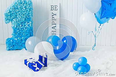 Decoration first year birthday party photostudio Stock Photo