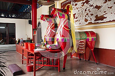 Decoration furniture and sacrificial offerings for chinese people pray god and memorial to ancestor in Tiantan temple at China Editorial Stock Photo