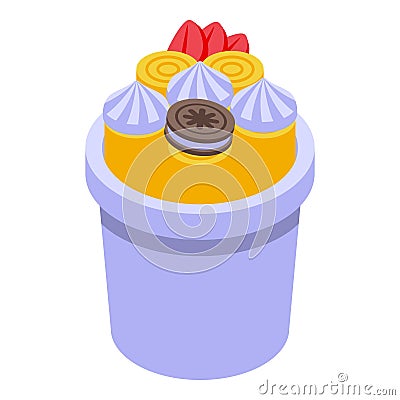 Decoration ice cream icon isometric vector. Basket candy Vector Illustration