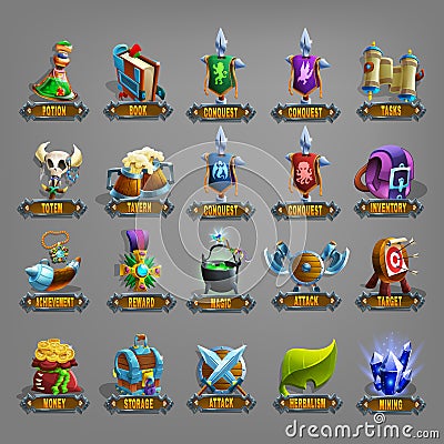 Decoration icons for games. Vector Illustration