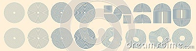 Decoration lines art strokes abstract concentric doodle vector design shape elements simple graphic set, spiral circles trendy Vector Illustration