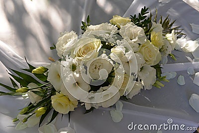 Decoration made of yellow and white flowers for a wedding Stock Photo