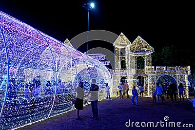 Decoration in night with lights at Charming Chiang Mai Flower Festival in Chiang Mai, Thailand. Editorial Stock Photo