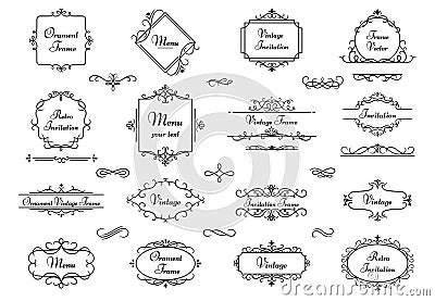 Decoration ornament frame. Calligraphy swirl heraldic frames, decorative elegant monogram border and vintage wedding Vector Illustration