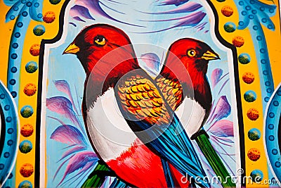 Sparrows painted on Colorful pakistani truck Stock Photo