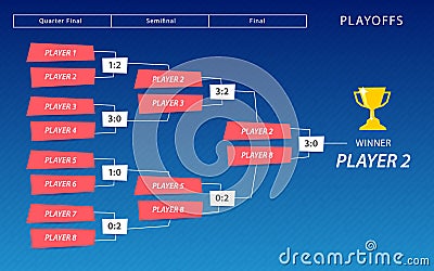 Decoration of playoffs schedule template on blue background. Creative Design Tournament Bracket. Vector Illustration