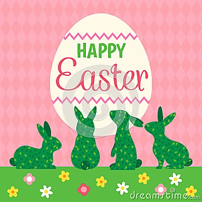 Decoration Rabbit shape topiary illustration Happy Easter greeting card Vector Illustration