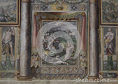 Decoration in the 1st Tiburtine Hall of the Villa d`Este Editorial Stock Photo