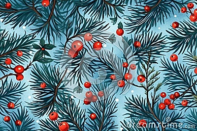 decoration tree celebration christmas holiday green red berry tree branch winter. Generative AI. Stock Photo