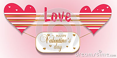 Decoration for Valentine`s day. Two hearts connected and place for text. Vector Vector Illustration