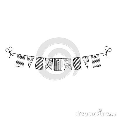 Decorations bunting flags for Zimbabwe national day holiday in black outline flat design Vector Illustration