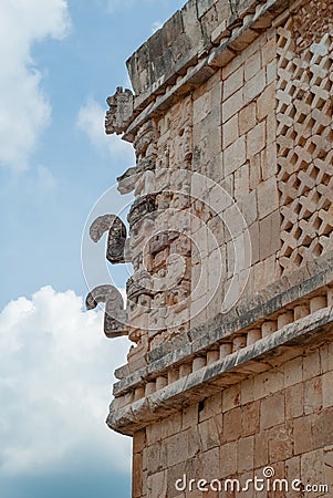 Decorations of a Mayan temple, symbolizing elephants Stock Photo