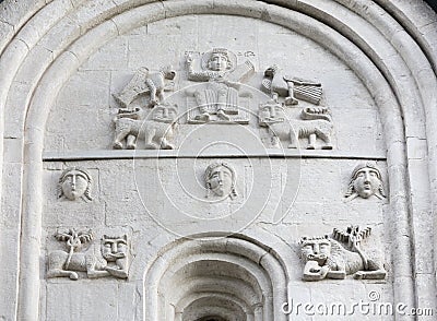 Decorations on walls of Church Intercession of Holy Virgin on Ne Stock Photo