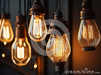 Decorative antique Edison style light bulbs. ai generative Stock Photo