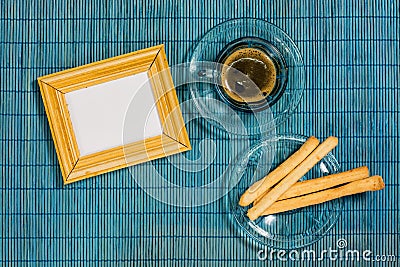 Decorative background coffee, portrait door and breackfast Stock Photo