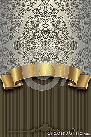 Decorative background with gold ribbon and vintage patterns. Stock Photo
