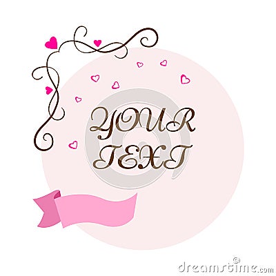 Decorative background with pink heart and ribbon for your text. Vector illustration Cartoon Illustration