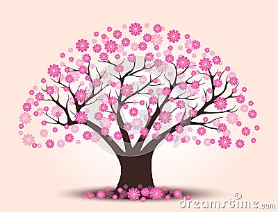 Decorative beautiful cherry blossom tree with background Vector Illustration
