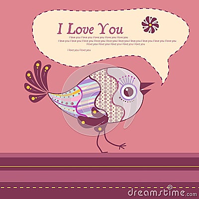 Decorative bird. Valentine card Vector Illustration