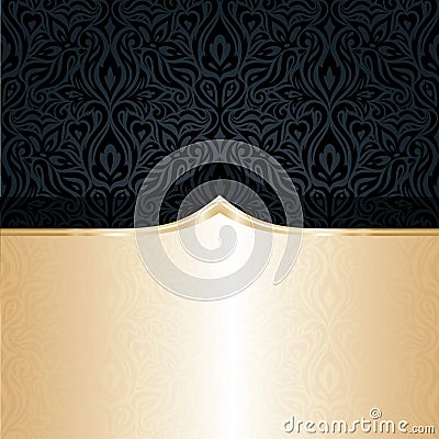 Decorative black gold floral luxury wallpaper background design in vintage style Vector Illustration