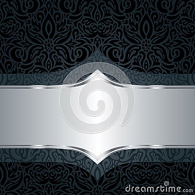 Decorative black & silver floral luxury wallpaper pattern trendy fashion background in vintage style Vector Illustration