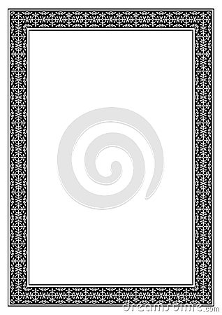 Decorative black and white frame, A4 page forma Vector Illustration