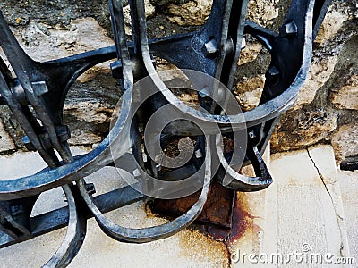 Decorative black wrought iron vintage steel gate detail Stock Photo