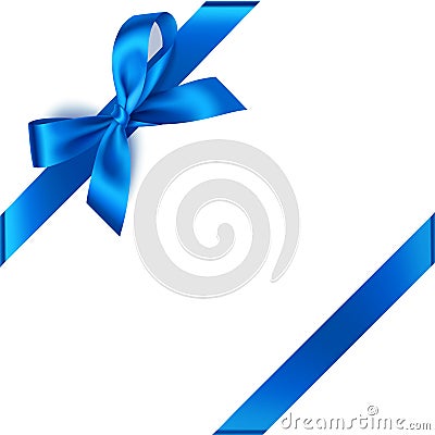 Decorative blue bow with diagonally ribbon on the corner. Vector bow for page decor Vector Illustration