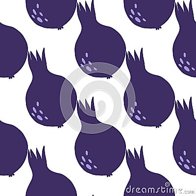 Decorative blue pomegranate fruit seamless pattern on white background. Garnet fruit endless wallpaper Cartoon Illustration