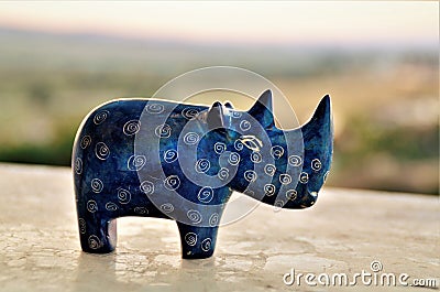 A decorative blue stone rhino Stock Photo