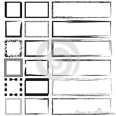 Decorative border collection. Rectangular frames variety. Hand-drawn frame styles. Vector set. Vector Illustration