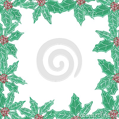 Christms frame with green leaves and red berriies. Stock Photo