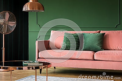 Decorative bottle green wall in living room Stock Photo