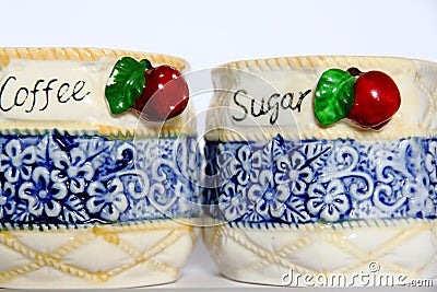 Decorative boxes for coffee and suger Stock Photo