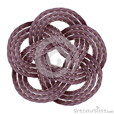 Decorative braided element of three strand cord. Cartoon Illustration