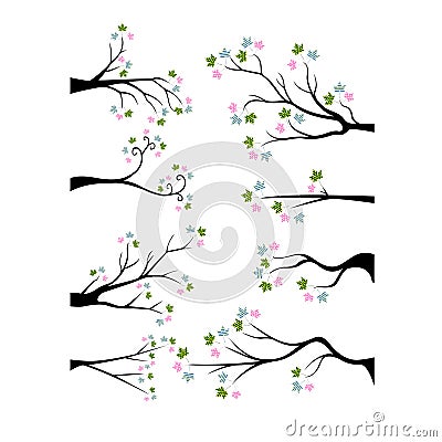 Decorative Branch Tree Silhouette With colorful Flower Vector Illustration