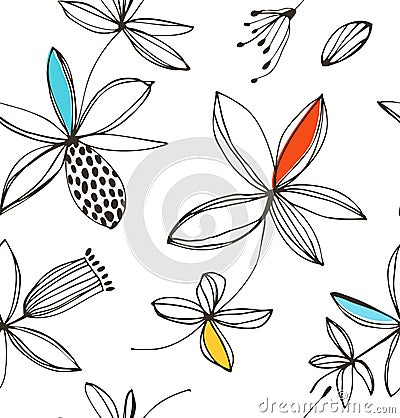 Decorative bright floral seamless pattern. Vector summer background with fantasy flowers. Vector Illustration