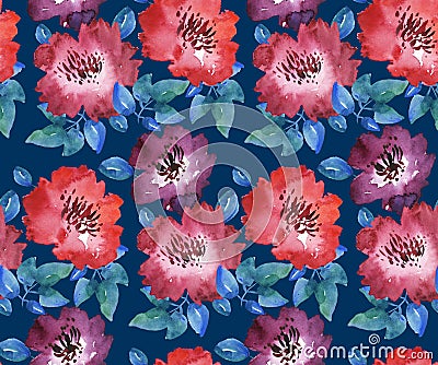 Decorative bright red floral seamless pattern Cartoon Illustration