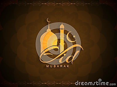 Decorative brown color Eid mubarak card design. Vector Illustration