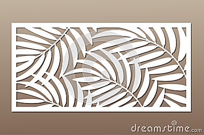 Decorative card for cutting. Palm leaf pattern. Laser cut. Vector Illustration