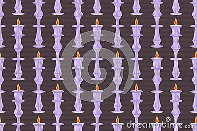 Decorative old interior flat candle with a candlestick. Vector seamless pattern. Vector Illustration